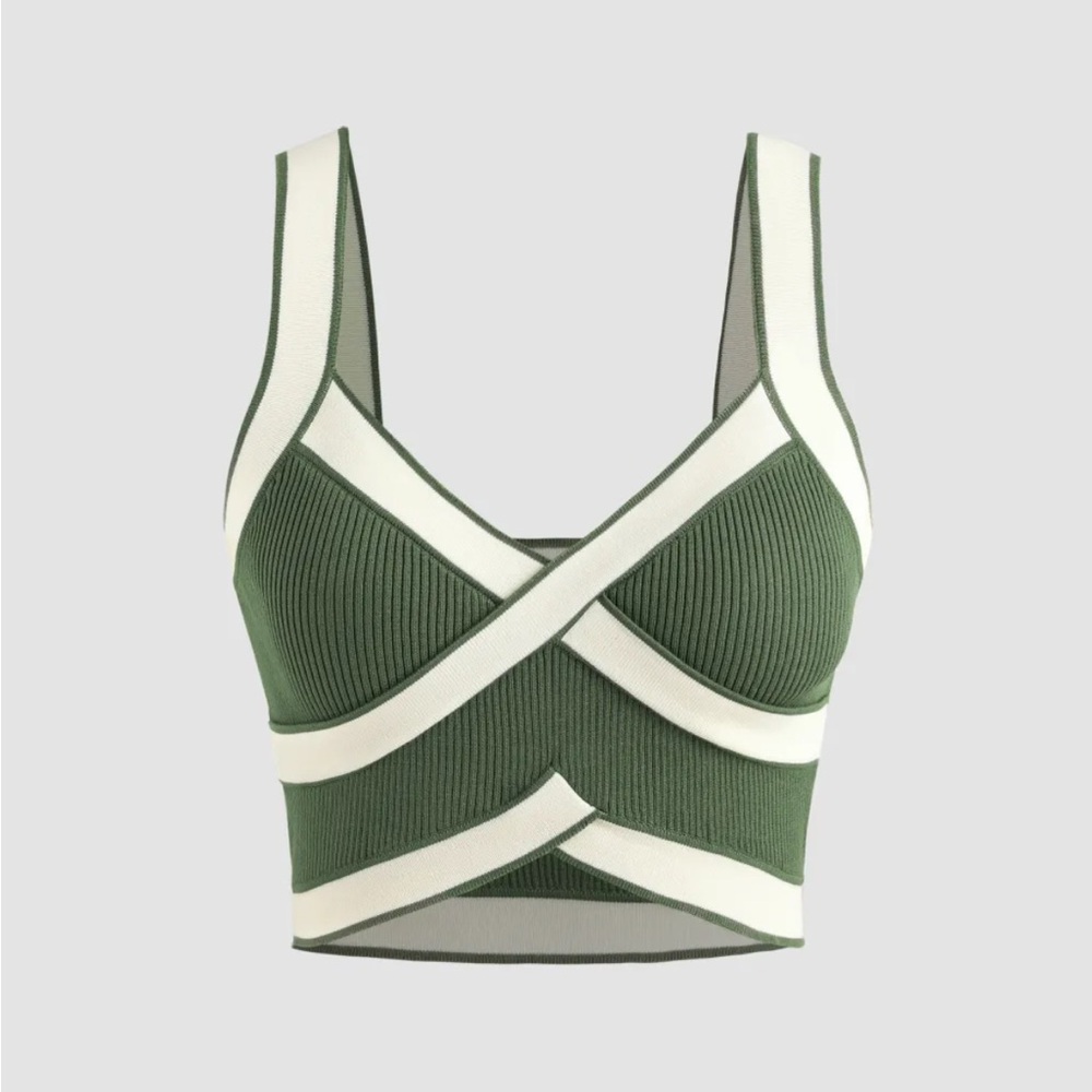 Cider Green and White Crop Top